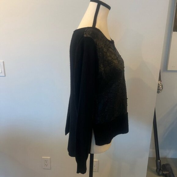 Blugirl Italian Mixed Media Sweater w/ Leather Embroidery - M - Picture 10 of 14
